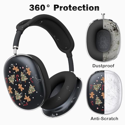 for AirPods Max 2/1 Headphones Cute Christmas Tree Ear Covers | Gingerbread Man Clear Ear Cups Cover | Black Silicone Ear Pad Case Headband Cover for Apple AirPods Max 2/1 (2026/2024/2020) - color: Gingerbread Man C/Black