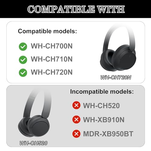 Aiivioll WH-CH720N/CH710N/WH-CH700N Replacement Ear Pads Cooling Gel for WH-CH720N, WH-CH710N, WH-CH700N, WH-XB900N, WH-RF400, MDR-10R Headphones, Sound Isolating Foam Ear Pads (Black) - color: Black-Cooling Gel