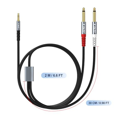 J&D 1/8 to 1/4 Stereo Cable, 3.5mm TRS to Dual 6.35mm TS Mono Y-Splitter Adapter Nylon Braid Jack Breakout Cord for Smartphone, CD Player, Speakers and Home Systems Amplifier, 6.6 Feet, Grey - size: 6.6 ft