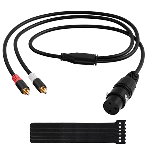 3-Pin XLR Female to 2 RCA Male Y Splitter Adapter Cable 4 Ft, Unbalanced Dual RCA to XLR Microphone Stereo Audio Interconnect Cable Patch Cord for Speaker Condenser Mic Mixer AMP +5 Ties - size: 4 FT, style: Female XLR to 2RCA