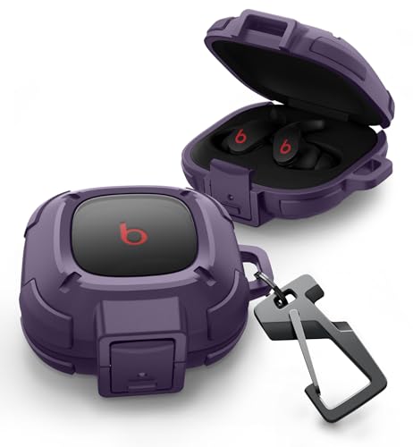 Dexnor Rugged Bumper Case for Beats Fit Pro (2021) Cases with Secure Lock, Shockproof Clear Cover with Carabiner & Keyring for Beats Fit Pro 2021 Purple - color: purple