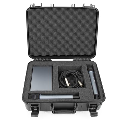 CASEMATIX 무선 마이크 케이스 - 젠하이저, Shure, Audio Technica, Nady, VocoPro, 수신기, 송신기 및 마이크가 있는 AKG 시스템과 호환되는 맞춤형 폼이 있는 하드 쉘 마이크 케이스