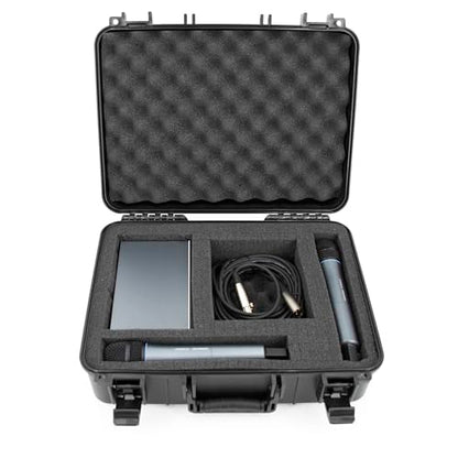 CASEMATIX 무선 마이크 케이스 - 젠하이저, Shure, Audio Technica, Nady, VocoPro, 수신기, 송신기 및 마이크가 있는 AKG 시스템과 호환되는 맞춤형 폼이 있는 하드 쉘 마이크 케이스