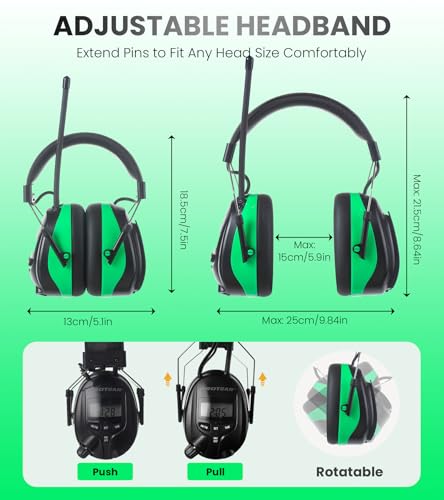 Digital AM FM Radio Headphones, Hearing Protection Earmuff for Adult, 30dB SNR for Mowing, Construction, Chainsaw - color: Am Fm Radio + Battery + Green