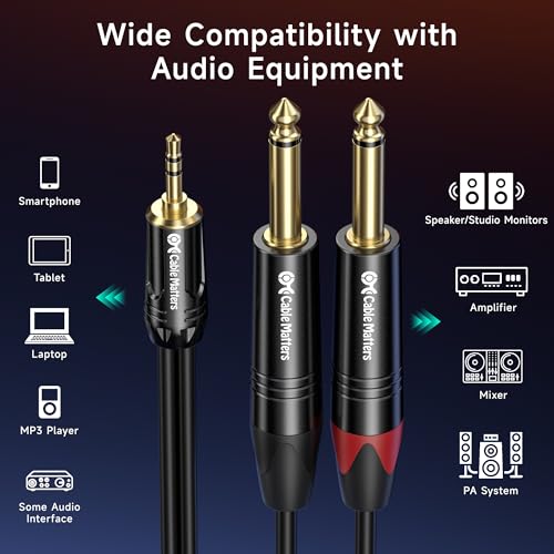 Cable Matters 3.5mm TRS to Dual 6.35mm TS Breakout Cable, 10ft - size: 10 ft
