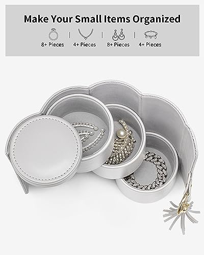 VLANDO Travel Jewelry Organizer, 3 Tier Roll Up Design, Hard Shell Storage | Stepped Sections Compartments Keep Jewelry Visible, Soft Lining Protect Pieces, Snap Closure, Travel Gift for Women Girl - color: C.Grey