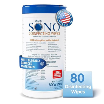 SONO Disinfecting Wipes - Alcohol-Free, No Bleach, Medical-Grade I Multi-Surface Cleaning for Home, School, Office, Hospital, Gym I Gentle on Electronic Devices I Everyday Use I 80 CT - size: 80 Count (Pack of 1)