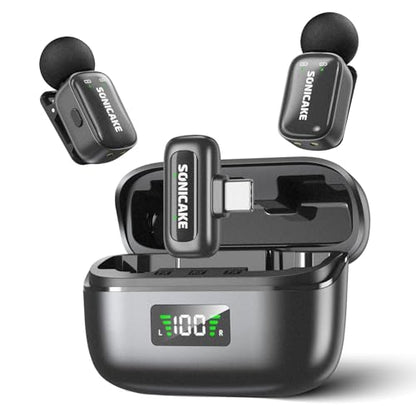 SONICAKE Wireless Mini Microphone for iPhone & Android，Mini Lavalier Microphone - Noise Reduction Lapel Mic,Clip-on Mini Mic with USB-C for Video Recording YouTube TikTok Podcast Content Creators