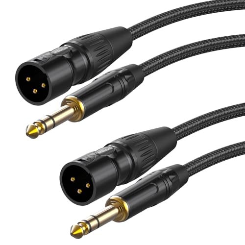 XLR to 1/4, TRS to XLR Male 1ft 2Packs Balanced Cable Braided | Gold-Plated Connectors, Nylon Braided Cable, Qutar Inch (6.35mm) to XLR for Microphone, Speakers, Mixers - size: XLR Male 1ft 2Pack