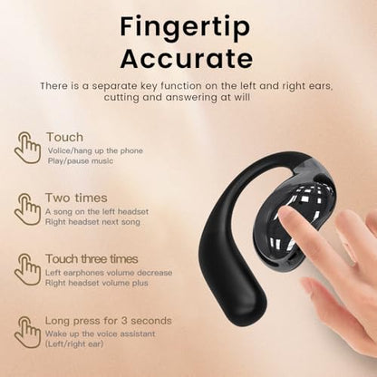 Piluyaa Open Ear Earbuds Ultra Comfort Wireless Bluetooth 5.4 Headphones Over The Ear Earbuds with Intelligent Touch Screen EarHooks IPX7 Waterproof Bone Conduction Earphones for Fitness Sports-Black - color: BLACK