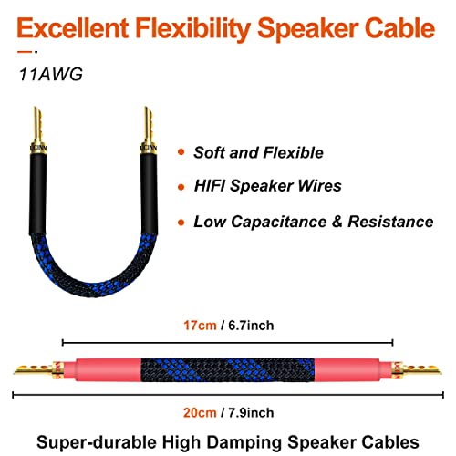 UCINNOVATE 11 AWG HiFi Gold Plated Speaker Wire, 20cm Audiophile OFC with BFA Banana Plugs, 4 Pack for HiFi Audio System, Bi-Wire Speaker Cables - size: Z Plug Bi-Wired Speaker Cable