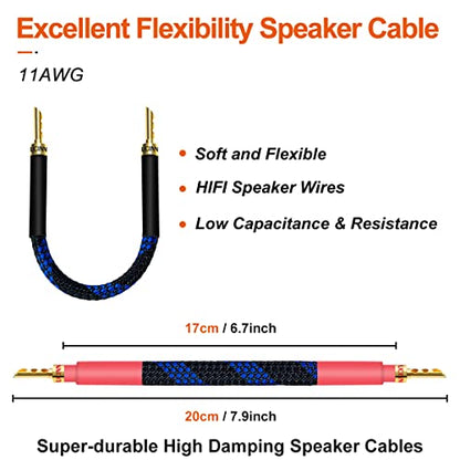 UCINNOVATE 11 AWG HiFi Gold Plated Speaker Wire, 20cm Audiophile OFC with BFA Banana Plugs, 4 Pack for HiFi Audio System, Bi-Wire Speaker Cables - size: Z Plug Bi-Wired Speaker Cable