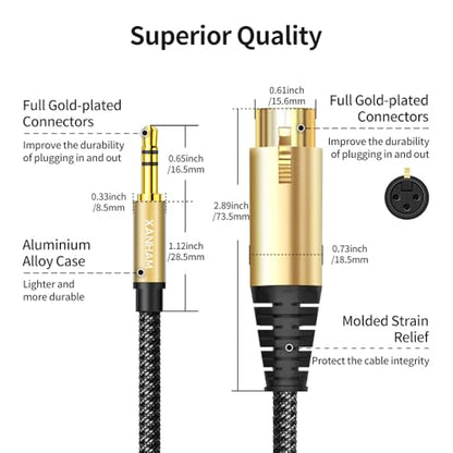 XLR Female to 3.5mm (1/8") Male Jack 3.3 Feet/1 Meter TRS Unbalanced Cable Compatible with iPhone, iPod, MP3 Player, Laptop, Voice Recorder and More - size: 3.3 Feet/1M