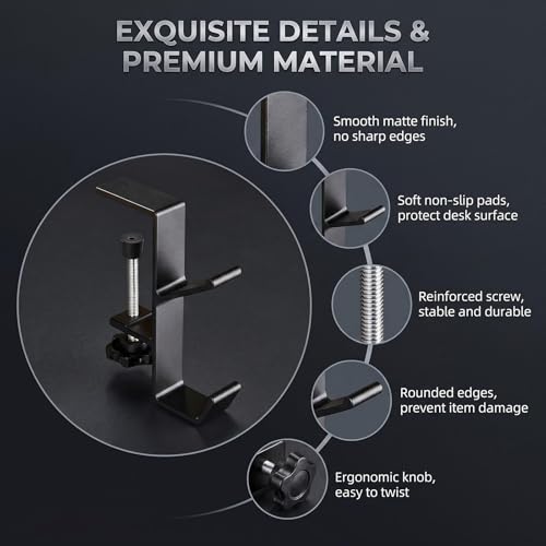 Black Desk Mount Purse Hook | Portabl Adjustable Clamp-On Backpack Hanger Table Bag Holder ,for Handbags Headphones(Double Hook) - color: Black Double Hook