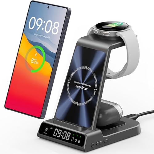 Wireless Charger for Samsung S26 Ultra/S26+, Wireless Charging Station for Galaxy S25 Ultra/S25+/S25/Z Flip7/Z Fold/S24/S23/S22, for Galaxy Watch 8/8 Classic/7/Ultra/6/5, Galaxy Buds4 Pro (No Adapter) | for Samsung S26+/S25 Ultra/S25/Z Flip8/S24/S23/S22,