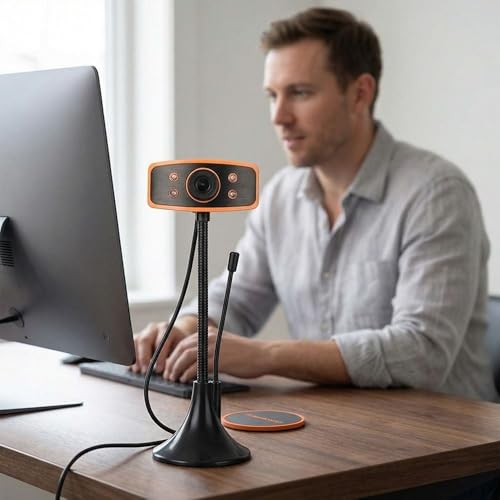 1080P HD Webcam with Microphone – USB Computer Camera for Laptops and Desktops Video Conferencing, Night Vision & Plug and Play