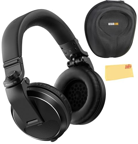 Pioneer DJ HDJ-X5 Over-Ear DJ Headphones - Black Bundle with Case and Austin Bazaar Polishing Cloth - color: HDJ-X5, style: Black