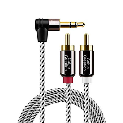 CableCreation 3.5mm to RCA Cable, Angle 3.5mm Male to 2RCA Male Auxiliary Stereo Audio Y Splitter Gold-Plated for Smartphones, MP3, Tablets, Speakers,Home Theater,HDTV,3FT/1M - color: Black&White, size: 3.3FT