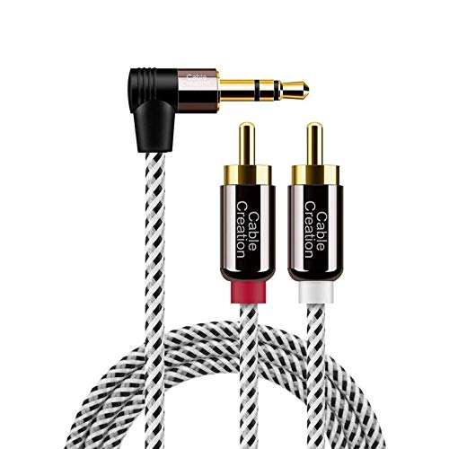 CableCreation Angle 3.5mm to RCA Cable 1.6FT/0.5M | HiFi Sound, 3.5mm Male to 2RCA Male, RCA to Aux for Smartphones, MP3,Tablets, Speakers,Home Theater,HDTV - color: Black&White, size: 1.6FT