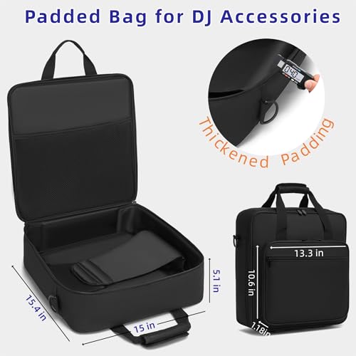 DJ Controller Case Gig Bag, Padded Nylon Audio Mixer Travel Case with Removable Strap - Compatible with Rodecaster Pro II, TC Helicon GoXLR, MG10XU 10 Channel Mixer Board (15.4" x 15" x 5.1")