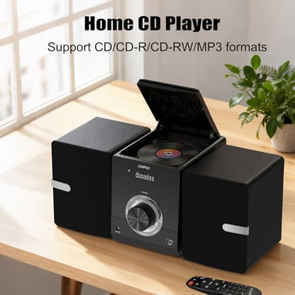 Compact Stereo System Speakers with CD Player, Bluetooth, FM Radio, Aux-in, USB-in, Earphone Jack, DSP-Tech, Remote, 30W Crisp-Sound Shelf Stereo System for Home (LP-886)