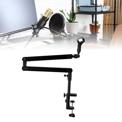Luocute Microphone Arm Stand, Heavy Duty Adjustable Desk Mount Boom Arm with Anti Slip Clamp and Cable Management, for Recording Gaming Streaming Podcasting Studio