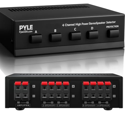 Pyle 4-Channel High Power Stereo Speaker Selector - A/B/C/D | For Multi-Channel High-Power Amp Installations - Supports up to 4 Pairs of Switched Speakers - PSS4