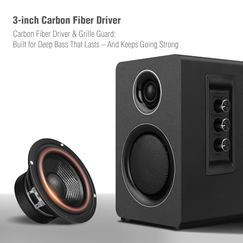 Computer Speakers, Bluetooth 5.3, USB-C, AUX/RCA, 3-Inch Woofer, Black | A 3-inch carbon fiber woofer and 1-inch silk dome tweeter in wood cabinets. For PCs, turntables, TVs, gaming and music. - color: Black
