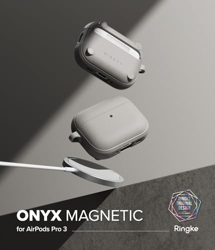Ringke Onyx Magnetic for AirPods Pro 3 Case [Compatible with MagSafe] Oil & Dirt Resistant Feels Good in The Hand Non-Slip Lightweight Cover with Carabiner - Warm Gray - color: Warm Gray, size: AirPods Pro 3