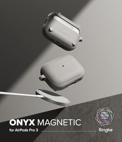 Ringke Onyx Magnetic for AirPods Pro 3 Case [Compatible with MagSafe] Oil & Dirt Resistant Feels Good in The Hand Non-Slip Lightweight Cover with Carabiner - Warm Gray - color: Warm Gray, size: AirPods Pro 3