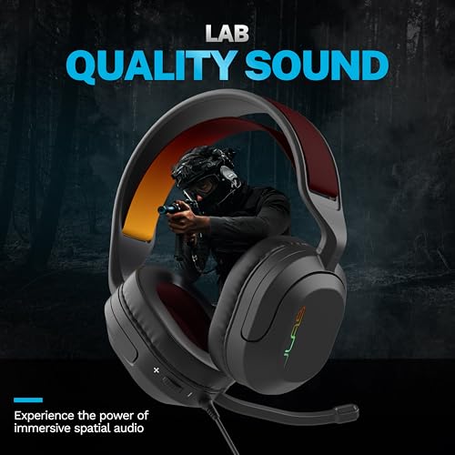 JLab Nightfall Wired Gaming Headset, 3.5mm, Black | for PC, Xbox, PS5, PS4, Nintendo Switch, 50mm Driver, Cloud Foam Cushions, Soundproof Inner Shelf, with Microphone