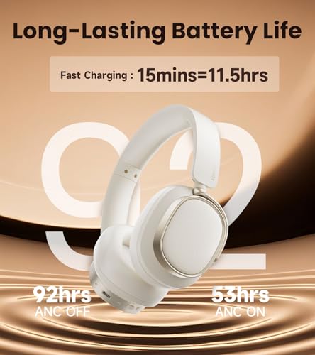 Edifier ES850NB Active Noise Cancelling Over-Ear Headphones, Ivory | 92H Playtime, Wired & Wireless Hi-Res Audio, Fast Charging, Clear Calls for Home Office Travel - color: Ivory