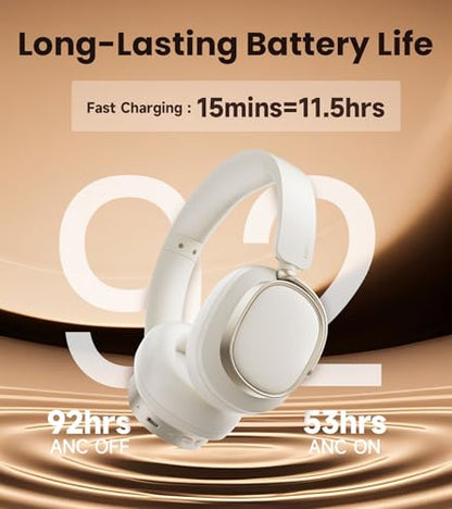 Edifier ES850NB Active Noise Cancelling Over-Ear Headphones, Ivory | 92H Playtime, Wired & Wireless Hi-Res Audio, Fast Charging, Clear Calls for Home Office Travel - color: Ivory