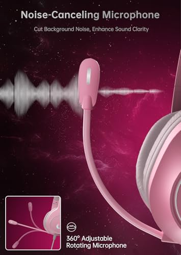 syndesmos CM7002 Gaming Headset for PS5, PS4, PC, Mac, Switch, Xbox Series, Surround Sound RGB Gaming Headphones with Noise Canceling Microphone, 50MM Dynamic Drivers, 3.5MM Audio Jack, Light Pink - color: Light Pink