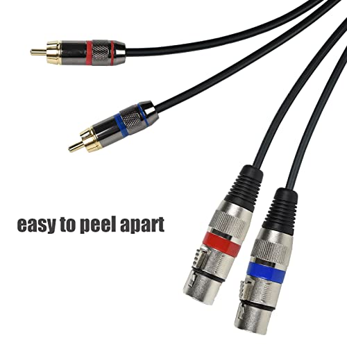 Dual XLR Female to Dual RCA Male Phono Cable Adapter, 15 Feet Balanced 3pin XLRF to Unbalanced RCA Speaker Cable, Gold Plated, OFC Shielded, Noise-Free, for Mixer, Subwoofer, Amplifier - size: 15 Feet