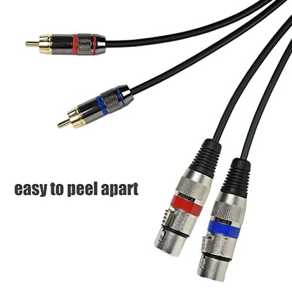 Dual XLR Female to Dual RCA Male Phono Cable Adapter, 15 Feet Balanced 3pin XLRF to Unbalanced RCA Speaker Cable, Gold Plated, OFC Shielded, Noise-Free, for Mixer, Subwoofer, Amplifier - size: 15 Feet