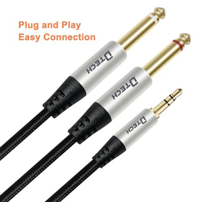 DTECH 3ft 3.5mm to 1/4 Adapter Audio Stereo Cable TRS 1/8 to Dual Quarter Inch TS 6.35mm Y Splitter Guitar AMP Aux Cord for Headphones Jack Laptop Speaker Phone Mixer - size: 3ft