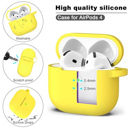 for AirPods 4 Case with Cleaner Kit,Full Protective Soft Skin Silicone Cover with Keychain for AirPods 4 Gen Case for Men Women,Compatible with Apple AirPods 4th Genaration Case 2024,Yellow - color: C Yellow