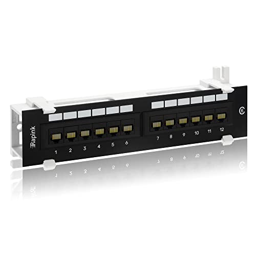 Rapink Patch Panel 12 Port Cat6 10G Support, Network Patch Panel UTP 10-Inch, Wallmount 1U Ethernet Patch Panel Punch Down Block for Cat6, Cat5e, Cat5 Cabling - size: 12Port