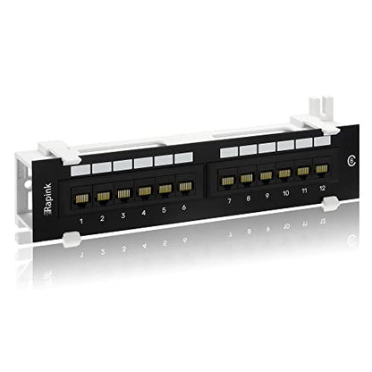 Rapink Patch Panel 12 Port Cat6 10G Support, Network Patch Panel UTP 10-Inch, Wallmount 1U Ethernet Patch Panel Punch Down Block for Cat6, Cat5e, Cat5 Cabling - size: 12Port