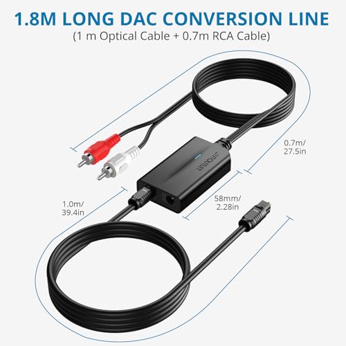 AUTOUTLET 192KHz SPDIF to RCA Converter, 6FT/1.8M Digital to Analog Audio Converter, Built-in Amplifier, 0.7m RCA Cable, Plug and Play, Optical/Toslink to RCA Converter for HDTV, DVD and Game Console