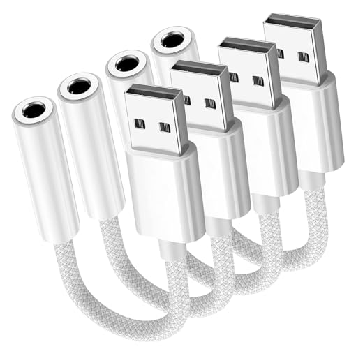 Fidioto 4 Pack USB A to Aux Adapter, USB to 3.5mm Jack Audio Adapter, 3.5mm TRRS 4-Pole External Sound Card Converter with PC Windows, Laptop, Mac, Desktops, Linux - size: 4 Pack