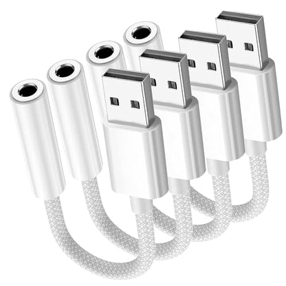 Fidioto 4 Pack USB A to Aux Adapter, USB to 3.5mm Jack Audio Adapter, 3.5mm TRRS 4-Pole External Sound Card Converter with PC Windows, Laptop, Mac, Desktops, Linux - size: 4 Pack