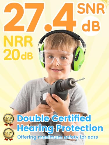 Dr.meter Kids Ear Protection Ear Muffs, Noise Cancelling Headphones EM100 | 27.4SNR Noise Reduction Earmuffs for Toddler Kids Autism Sensory Monster Jam Fireworks Concerts Air Show Audlts Mowing - color: Green+green