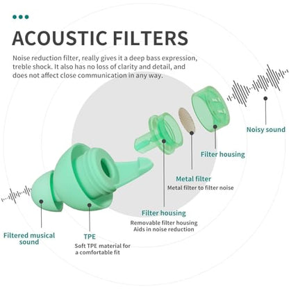 LYSIAN High Fidelity Concert Ear Plugs, 23dB, 2 Pairs with Case, Aqua | Reusable soft musician earplugs for concerts, festivals & raves; 23dB noise reduction, 2 pairs with aluminum case - color: Aqua