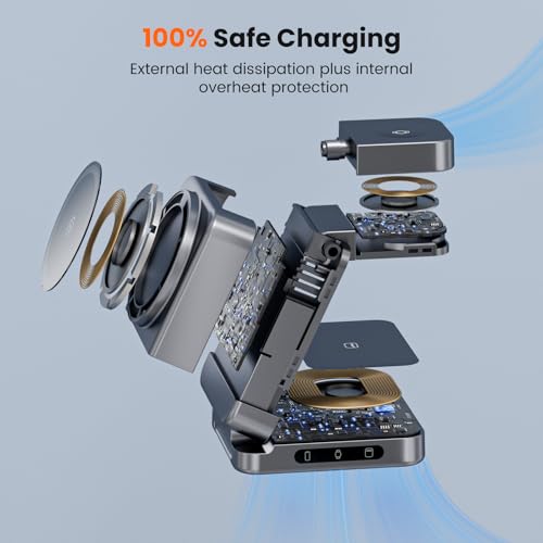 Wireless Charger 3 in 1, Foldable Charging Station for Apple Samsung Multi Devices Charging, Magnetic Charging Stand, Portable Travel Fast 15W Charger Station for iPhone, TWS, iWatch (Dark Gray) - color: dark grey