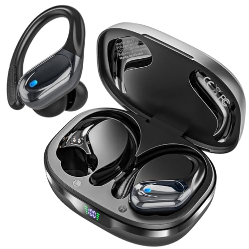 HAOYUYAN Wireless Earbuds, Sports Bluetooth Headphones, Noise Canceling Ear Buds with 80hr Playtime, LED Power Display, IPX7 Waterproof Earphones for Gym/Workout - color: Black