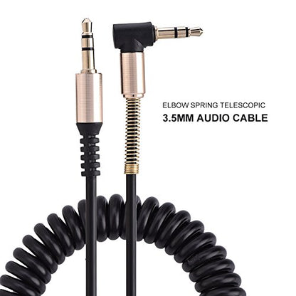 3.5mm Male to Male Spring Aux Cable – 6ft Retractable Coiled o Cord with L & I Shaped GoldPlated Connectors