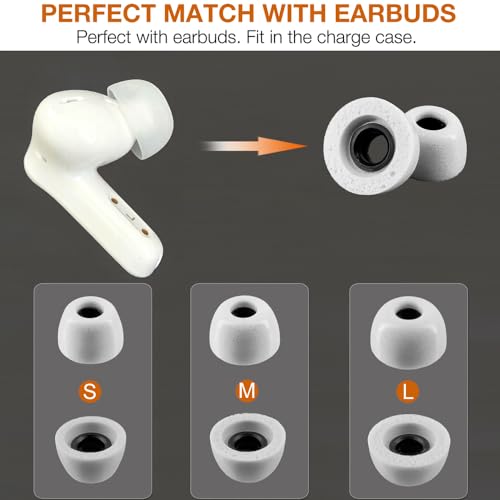 Replacement Memory Foam Eartips for EarFun Air Pro 3 /Pro 4 Earbuds | Ultra Soft & Durable Ear Tips,Earbuds Accessories, 3 Pairs, White