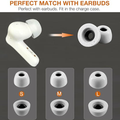 Replacement Memory Foam Eartips for EarFun Air Pro 3 /Pro 4 Earbuds | Ultra Soft & Durable Ear Tips,Earbuds Accessories, 3 Pairs, White